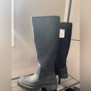 Zara Black Leather Knee High Boots